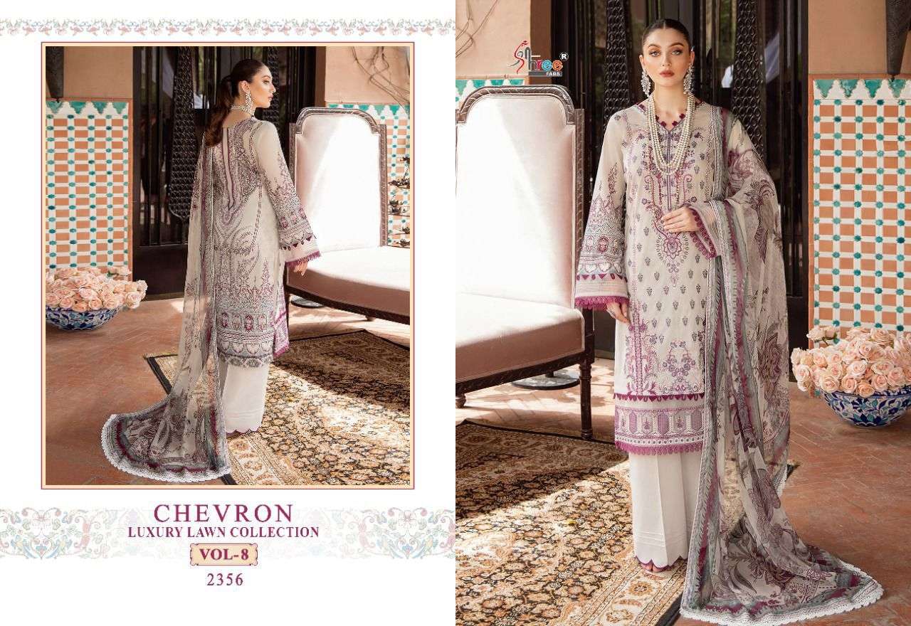 Chevron Luxury Lawn Collection Vol 8 By Shree Fab Surat Designer Wholesale Online Kurtis Pant Dupatta Set