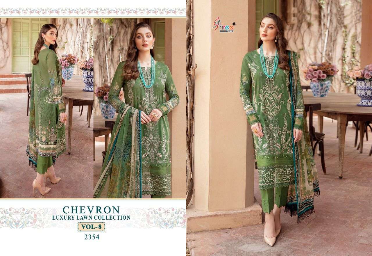 Chevron Luxury Lawn Collection Vol 8 By Shree Fab Surat Designer Wholesale Online Kurtis Pant Dupatta Set