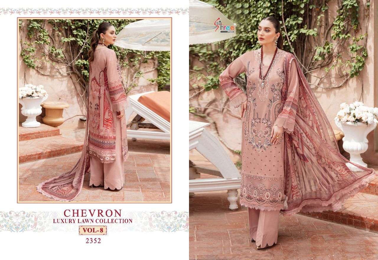 Chevron Luxury Lawn Collection Vol 8 By Shree Fab Surat Designer Wholesale Online Kurtis Pant Dupatta Set