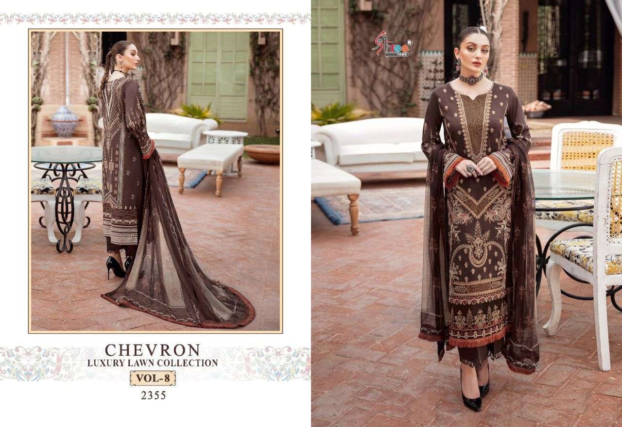 Chevron Luxury Lawn Collection Vol 8 By Shree Fab Surat Designer Wholesale Online Kurtis Pant Dupatta Set