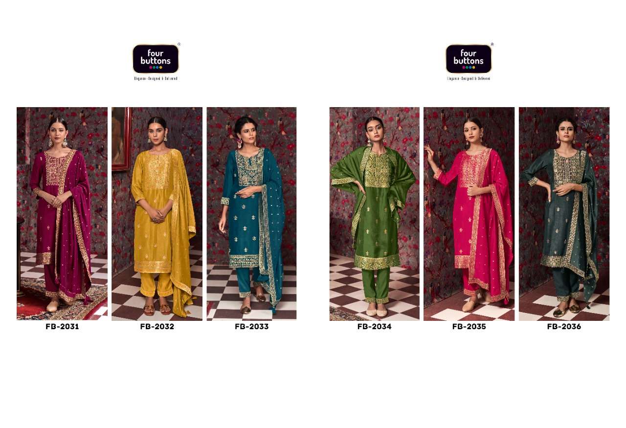 Khwaab By Four Buttons Designer Wholesale Online Kurtis Pant Dupatta Set