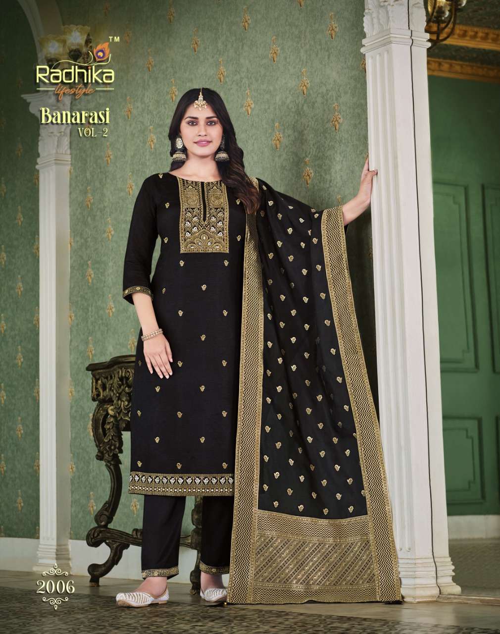 Banarasi Vol 2 Buy Radhika Lifestyle Wholesale Banarasi Fabric Lowest Price Kurtis Set