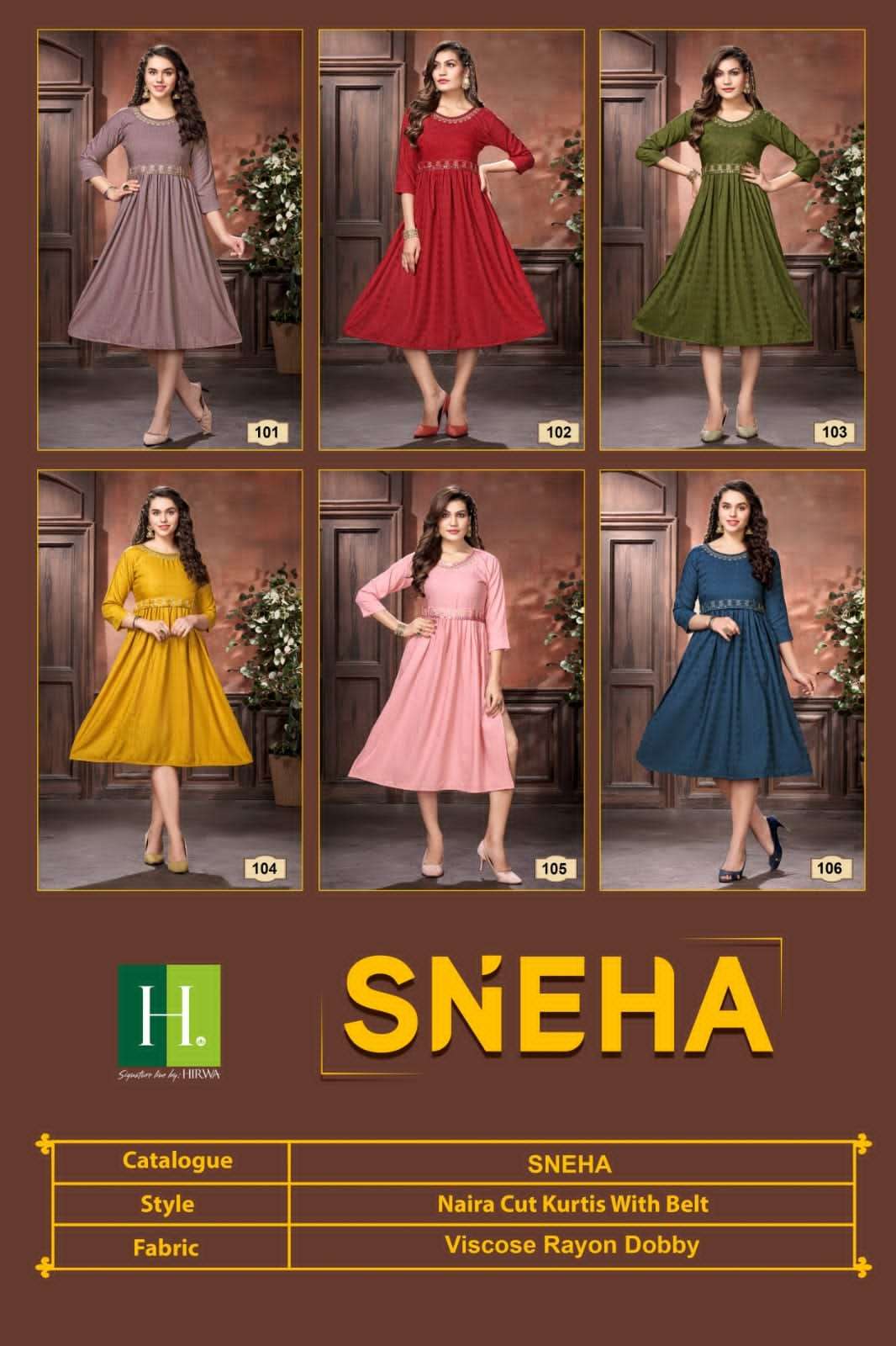 Sneha Buy Hirwa Online Wholesaler Latest Collection Naira Cut Kurtis