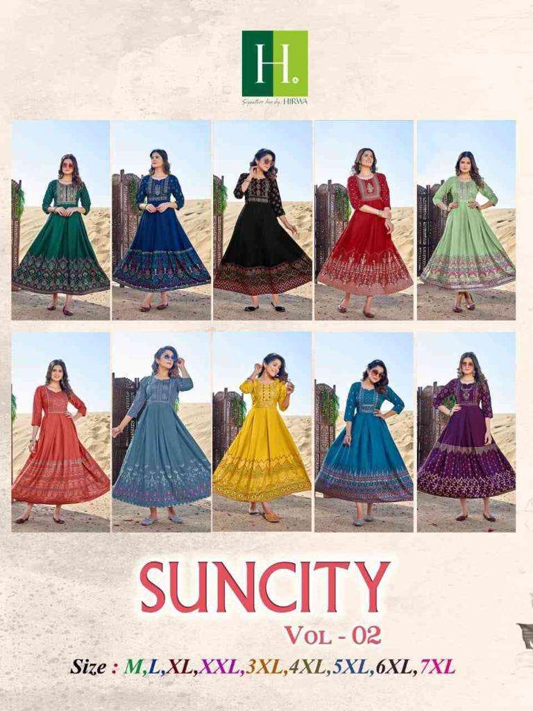 Suncity Vol 2 Buy Hirwa Online Wholesaler Latest Collection Heavy Flar Kurtis