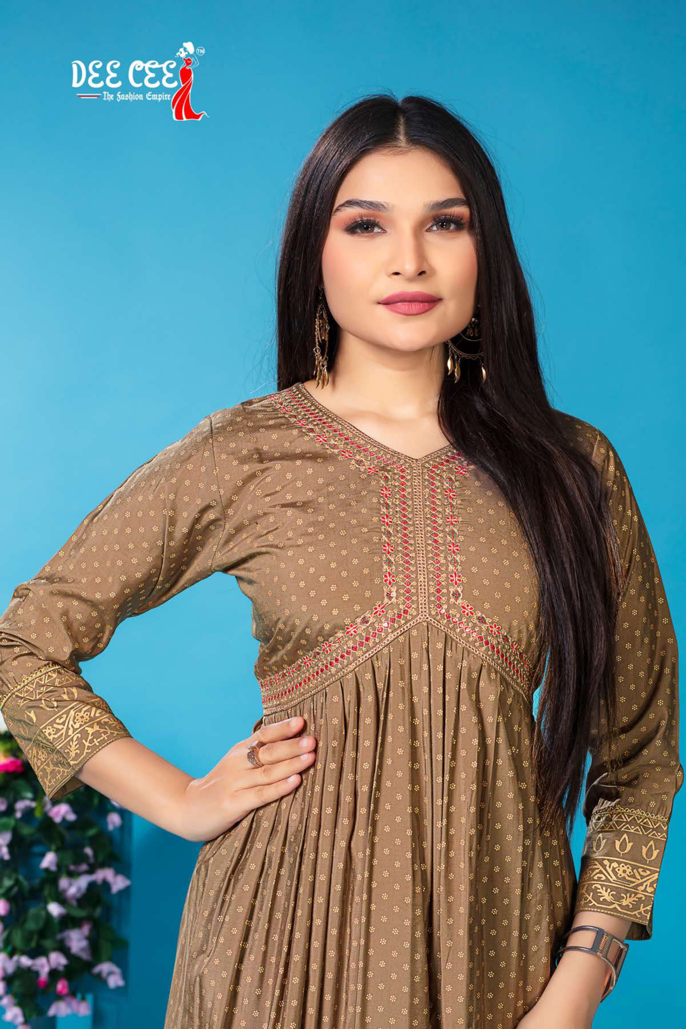Aarohi Buy Dee Cee Fancy Cahnderi Aaliya Stye Long Kurti Gown Set