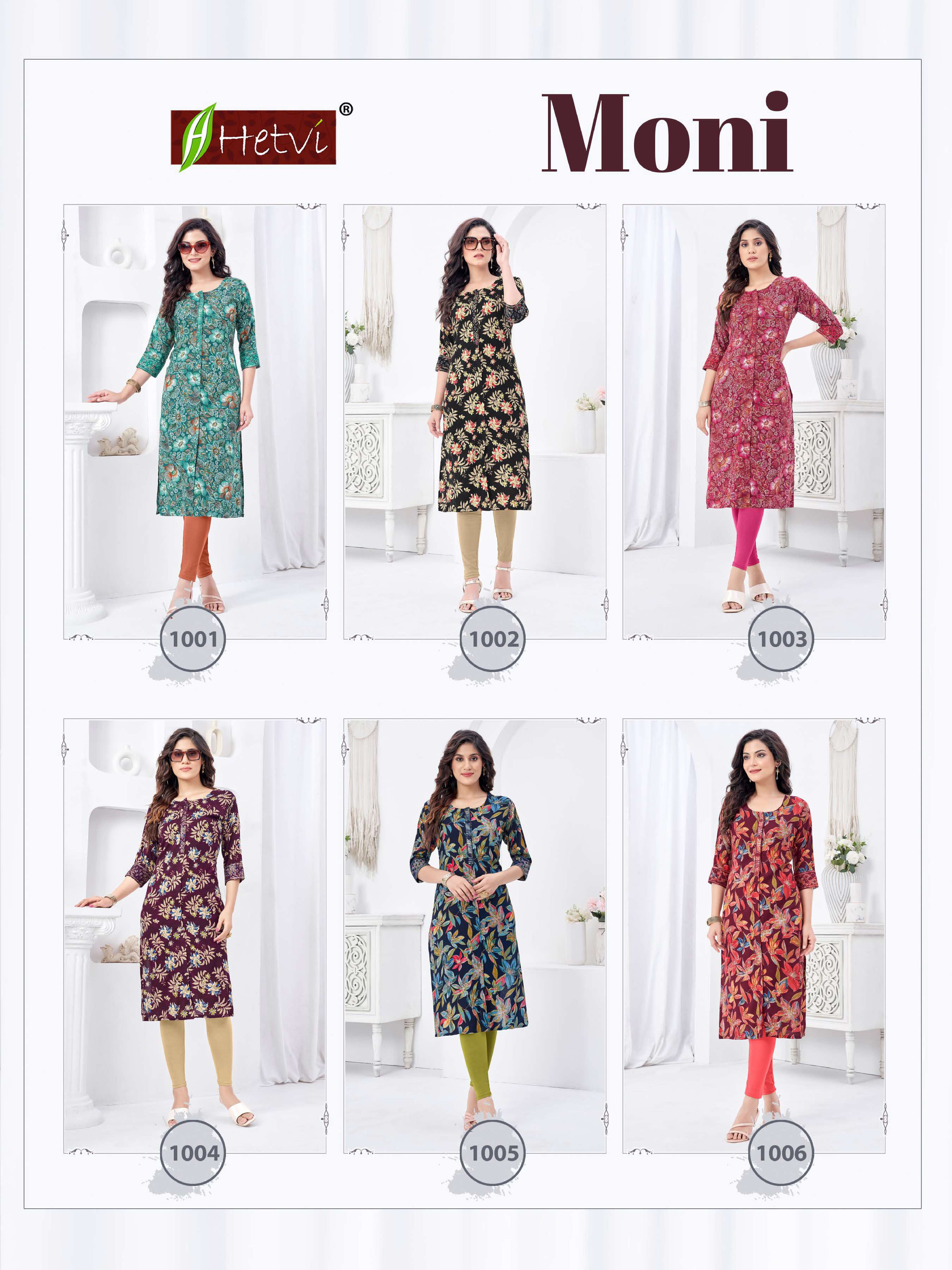 Moni Buy Hetvi Latest Designer Rayon Prints Wholesle Lowest Price Straight Cut Kurtis Set