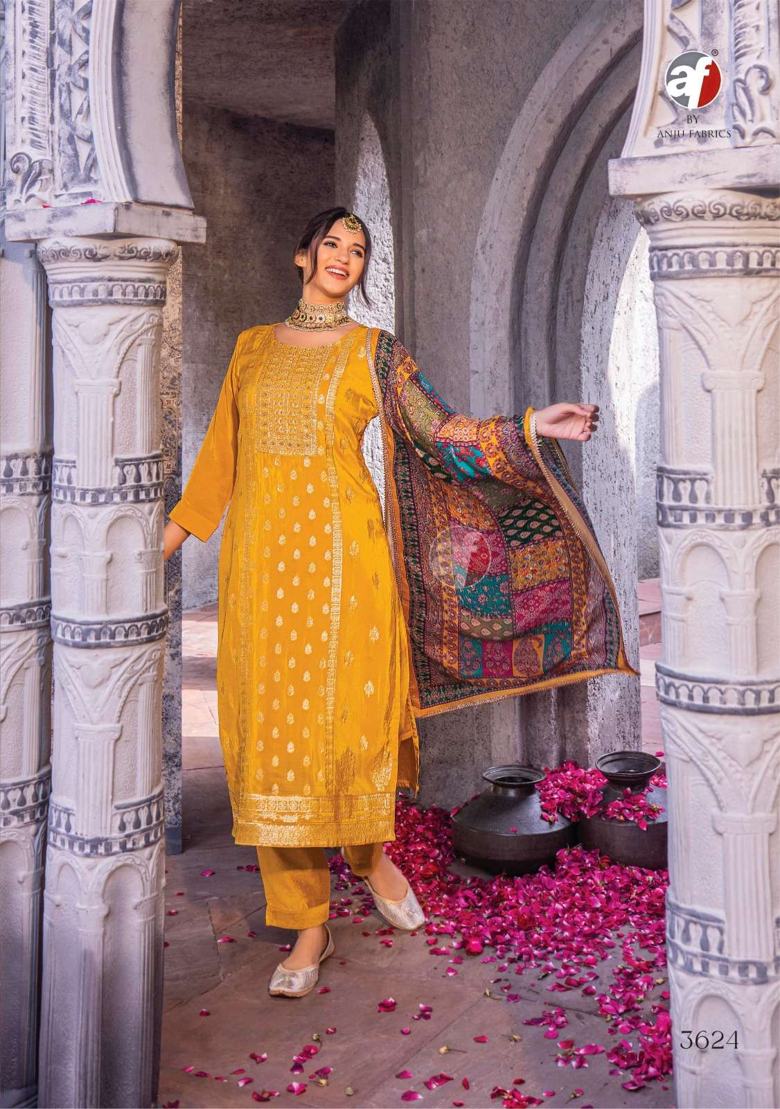 DASTOOR VOL 5 BUY ANJU FABRIC DESIGNER WHOLESALE ONLINE LOWEST PRICE SILK KURTIS PANT DUPATTA SETS