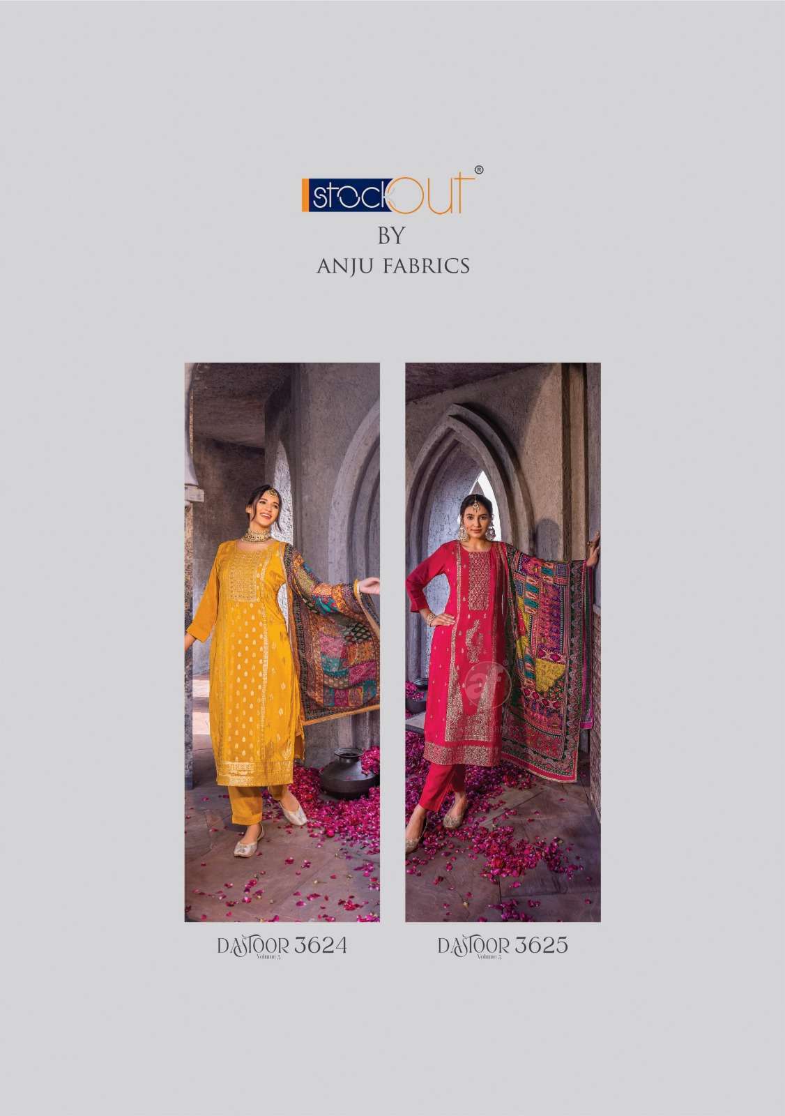 DASTOOR VOL 5 BUY ANJU FABRIC DESIGNER WHOLESALE ONLINE LOWEST PRICE SILK KURTIS PANT DUPATTA SETS