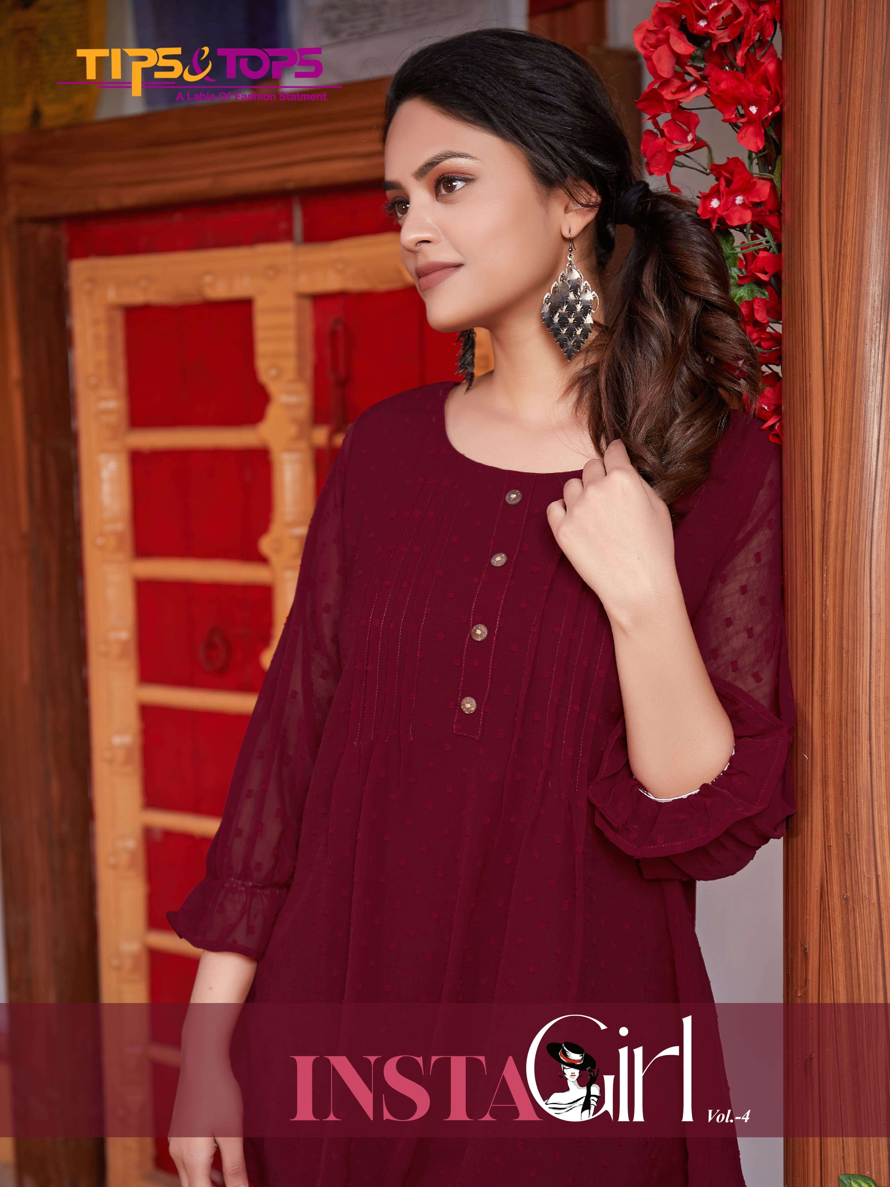 INSTAGIRL VOL 04 BUY TIPS TOPS DESIGNER LATEST WHOLESALE ONLINE LOWEST PRICE GEORGETTE TUNIC KURTIS SET